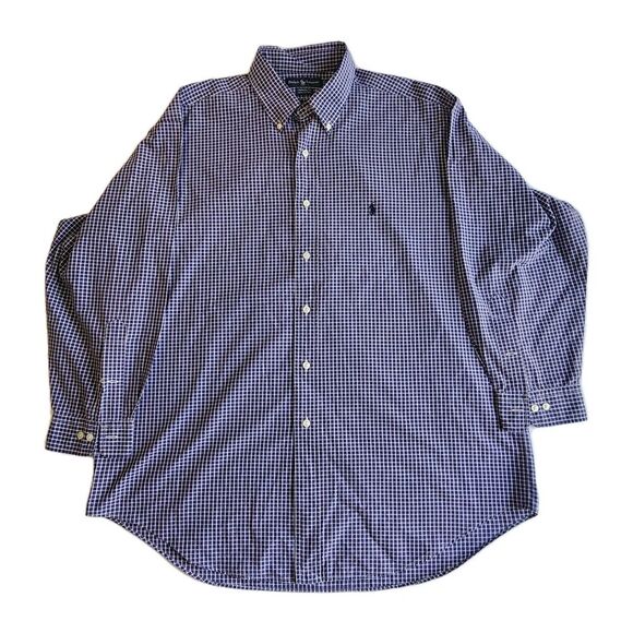 Ralph Lauren Purple Yarmouth Men’s Sz 17 Checkered Button Dress Shirt Oxford - Picture 3 of 7